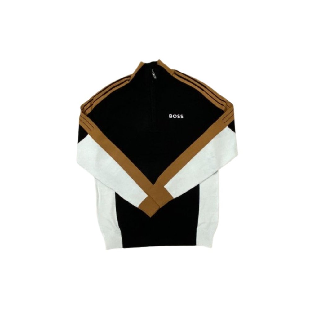 NWT Hugo Boss Men's Cotton Zip Neck Sweater With Color-Blocking Black S - XL - Picture 2 of 6